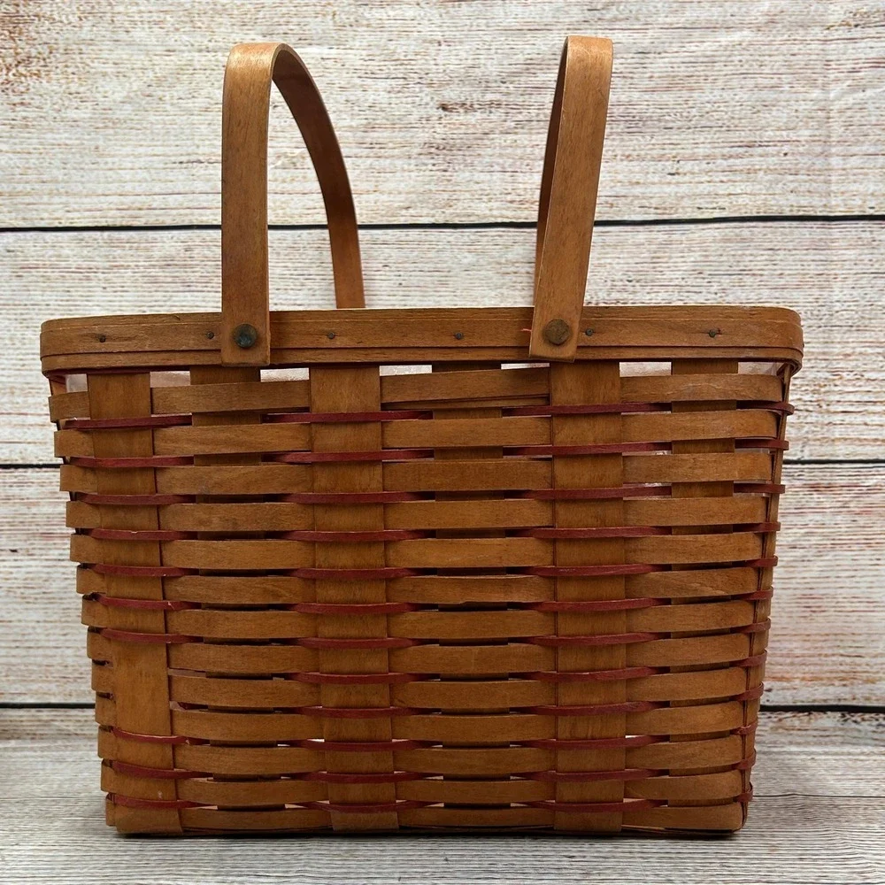 Longaberger Baskets Handwoven Signed 1990‎ Large Tote Basket w/ Liner